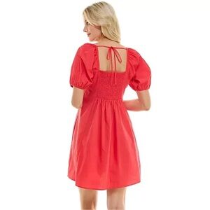 Draper James Red Puff Sleeve Dress Open Back Mini Skirt Selkie Plus Size XXL